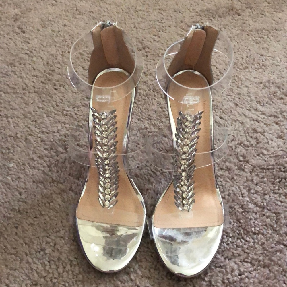 Silver and clear rhinestone high heels